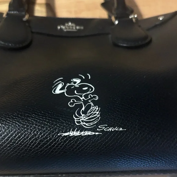 Coach Black Leather Satchel with Snoopy Design - Picture 5 of 7